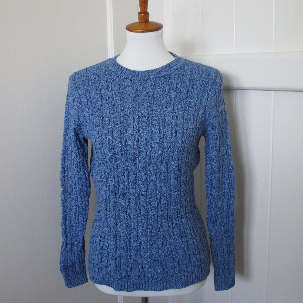 Karen Scott | Classic Marble Blue Cable Knit Crew Neck
